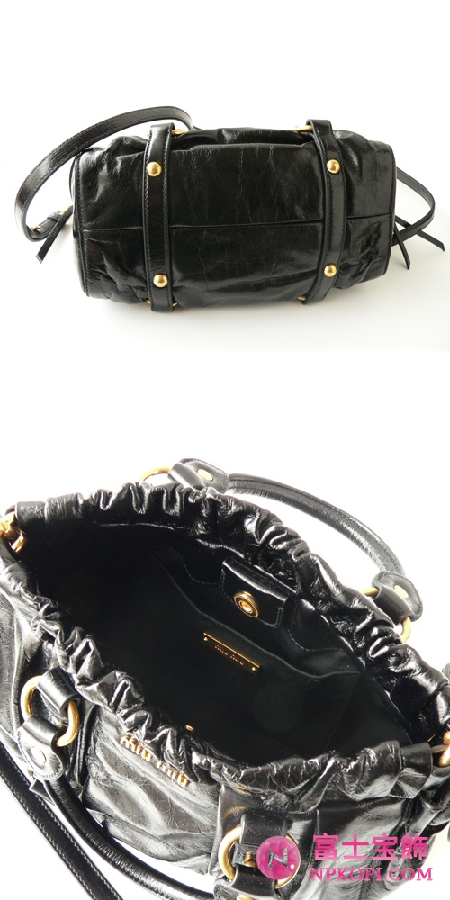 ミュウミュウ MIUMIU ハンドバッグ/ショルダーバッグ 2WAY ストラップ付き ギャザーデザイン レザー ブラック（NERO） RN0647 VIT.LUX